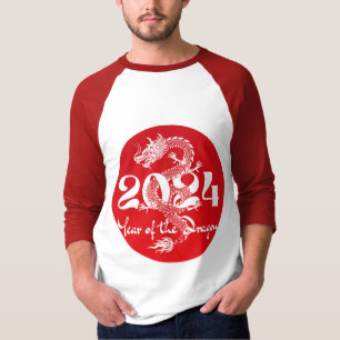 Camiseta 2024 ano do dragão vermelho branco