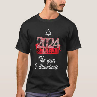 Camiseta 2024 Festivo Black Red Decor Bat Mitzvah Citação