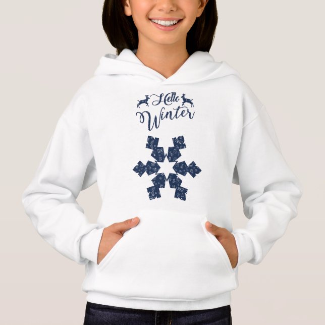 Camiseta 2024 Hello Winter Holiday Snowflake Pattern (Frente)