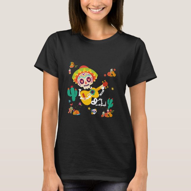 Camiseta 2025 Dia dos Mortos Crânio de Açúcar Esqueleto Toc (Frente)