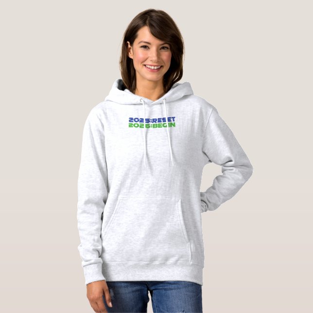 Camiseta 2025:RESET/2026:BEGIN Blusão Feminino (Frente Completa)