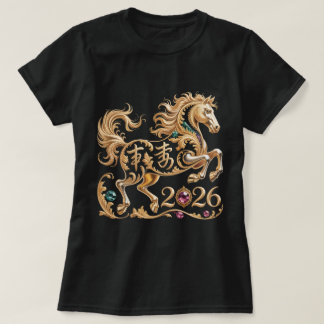 Camiseta 2026 Ano do Cavalo Ano Novo Chinês Cavalo Dourado