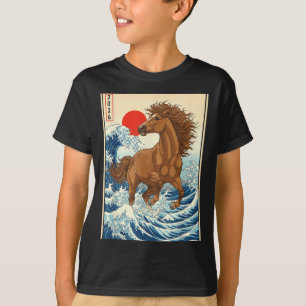 Camiseta 2026 Ano Do Cavalo Arte De Onda Japonesa Ano Novo