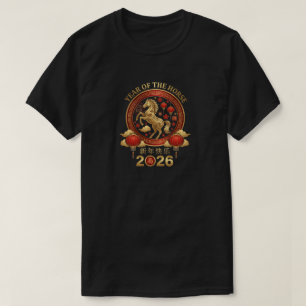 Camiseta 2026 Ano do Cavalo Lanternas Douradas Ano Novo Chi