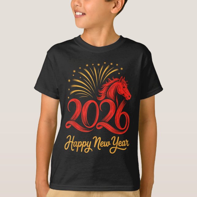 Camiseta 2026 Chinese Zodiac Horse Year Happy New Year Fire (Frente)