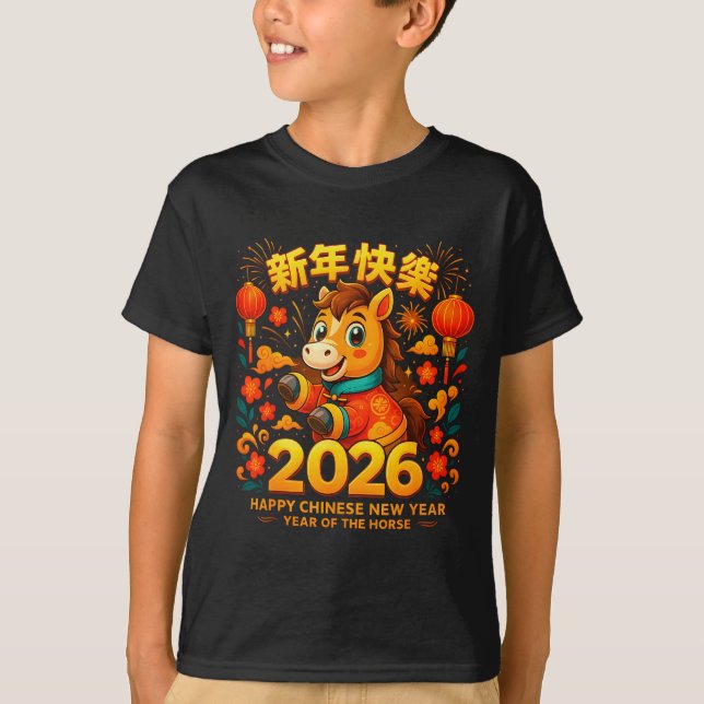 Camiseta 2026 Cute Horse Lunar New Year Chinese Zodiac Art  (Frente)