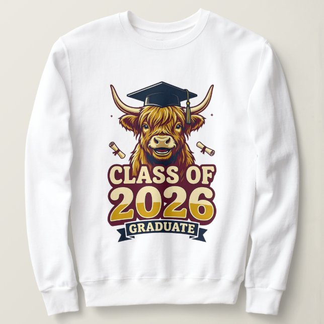 Camiseta 2026 graduation design featuring a highland cow  (Frente do Design)