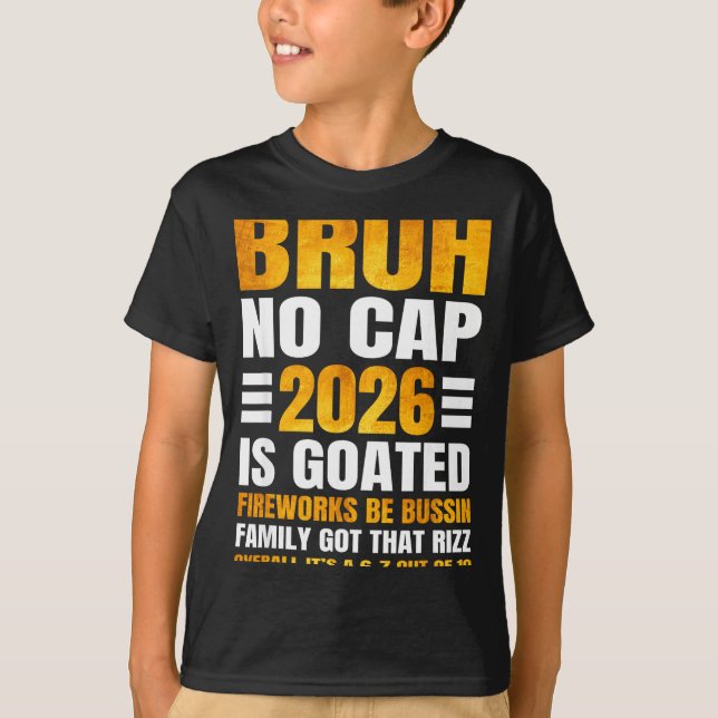Camiseta 2026 New Year's Bruh No Cap Countdown Bussin Funny (Frente)