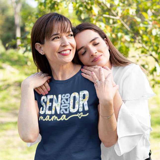 Camiseta 2026 Senior Mama Blue and Yellow Floral Mother  (Criador carregado)