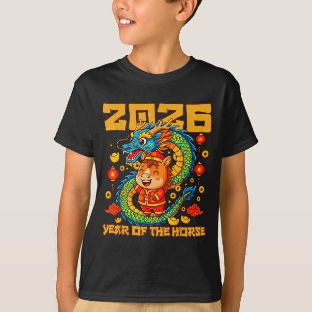 Camiseta 2026 Year Horse Dragon Happy Chinese New Year  (Frente)