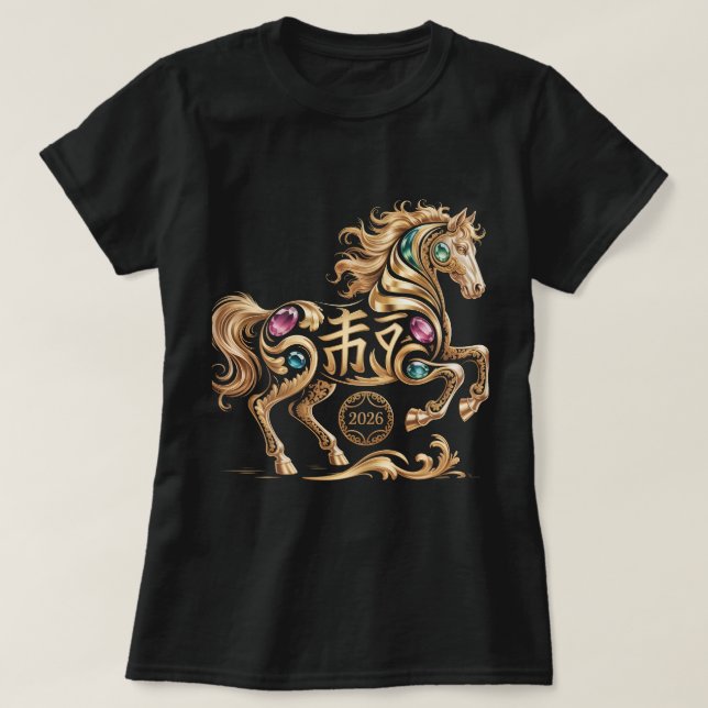 Camiseta 2026 Year of the Horse Chinese New Year Golden Hor (Frente do Design)