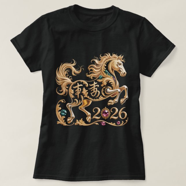 Camiseta 2026 Year of the Horse Chinese New Year Golden Hor (Frente do Design)