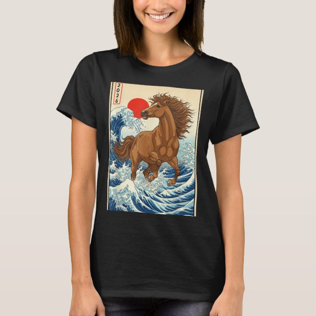 Camiseta 2026 Year Of The Horse Japanese Wave Art Lunar New (Frente)