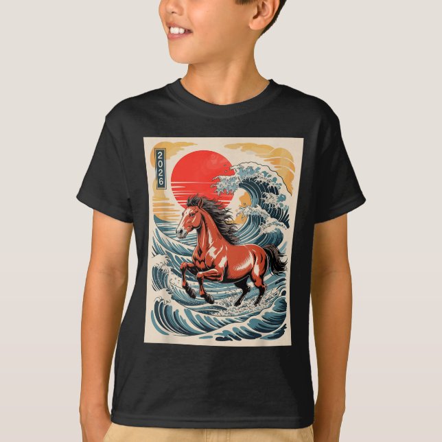 Camiseta 2026 Year Of The Horse Japanese Wave Art Lunar New (Frente)