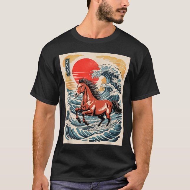 Camiseta 2026 Year Of The Horse Japanese Wave Art Lunar New (Frente)