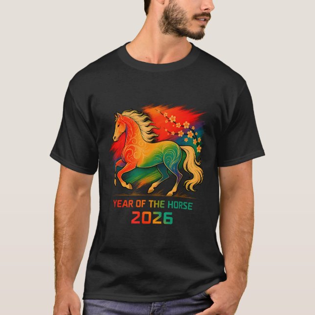 Camiseta 2026 Year Of The Horse Vibrant Zodiac Blossom Art  (Frente)