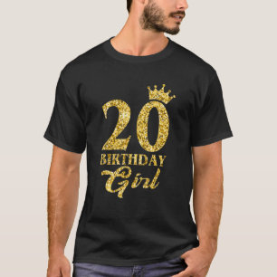 Camiseta 20 Aniversário Garota Princesa Ouro Coroa 20 Anos