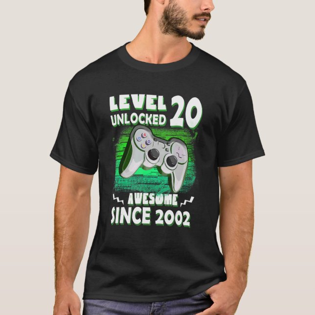 Camiseta 20 Aniversário Nível 20 Desbloqueado Incrível Desd (Frente)