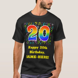 Camiseta 20 Aniversário: Símbolos Musicais Coloridos, Rainb