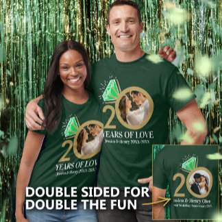 Camiseta 20 anos aniversário de esmeralda então e agora fot