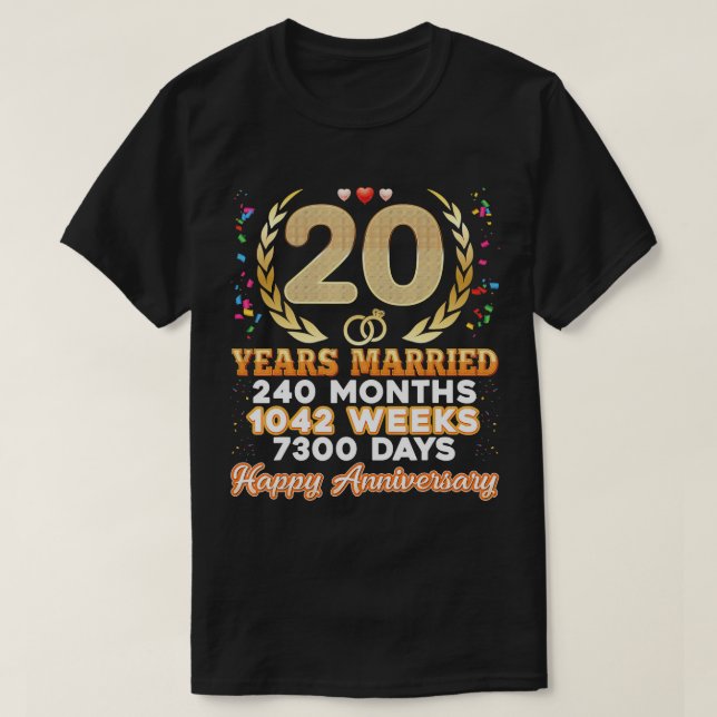 Camiseta 20 Anos Casados Feliz Aniversário de Casamento de  (Frente do Design)