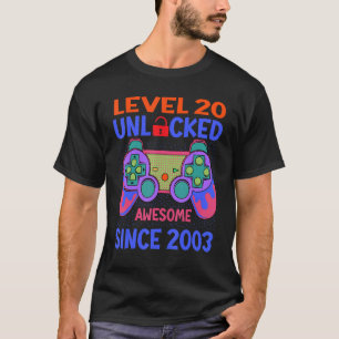 Camiseta 20 Birthday Boy Level 20 Unlocked Awincrível 2003