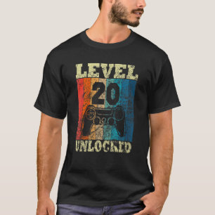 Camiseta 20 Birthday Level Unlocked Vintage Para Jogadores