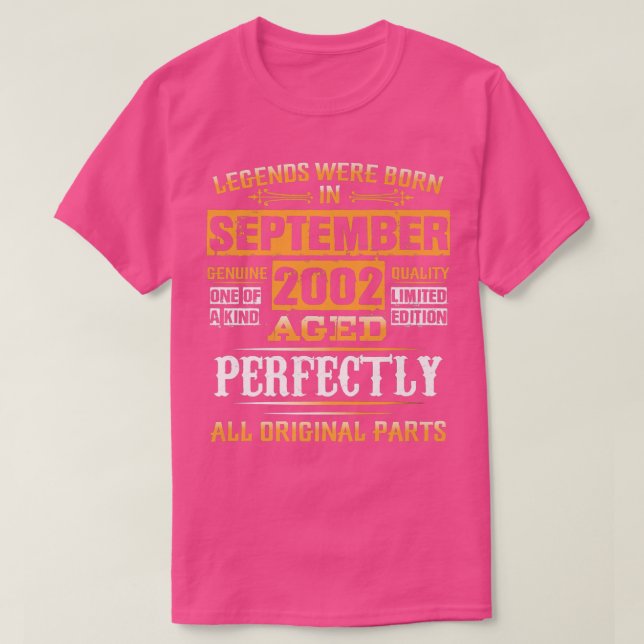 Camiseta 20 Birthday Tee Legends Nascer Em Setembro De 2002 (Frente do Design)