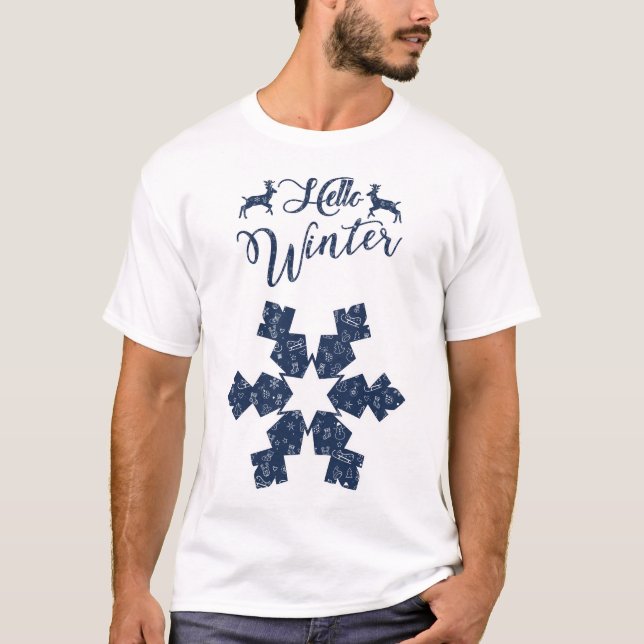 Camiseta 20XX Hello Winter Holiday Snowflake Pattern (Frente)