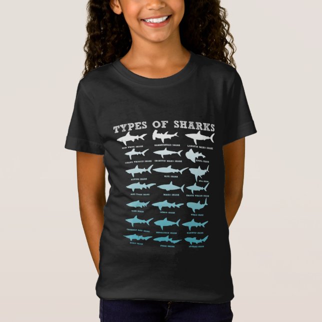 Camiseta 21 tipos de tubarões biologia marinha (Frente)