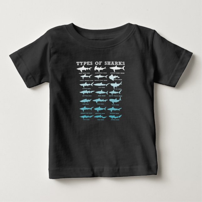 Camiseta 21 tipos de tubarões biologia marinha (Frente)