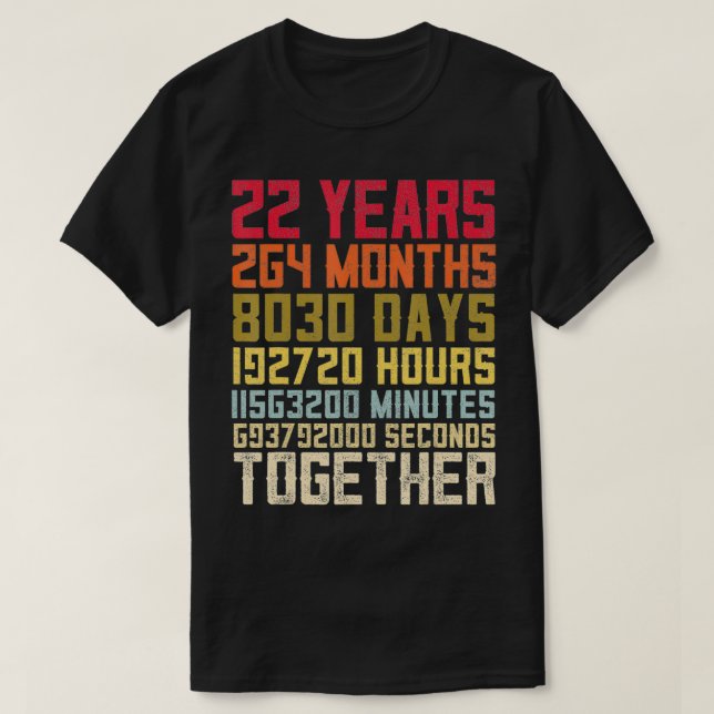 Camiseta 22º Aniversário de Casamento para Casais Casados (Frente do Design)