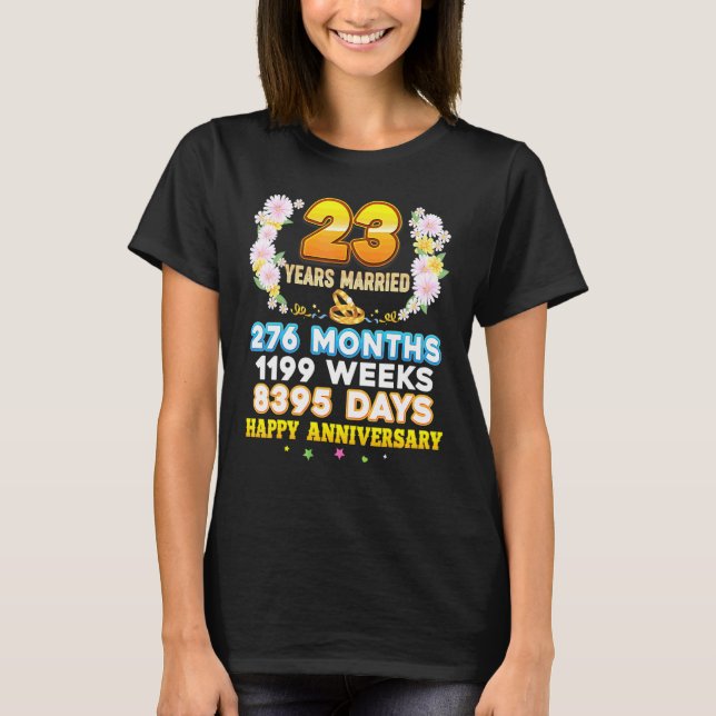 Camiseta 23 anos casados Feliz 23.º aniversário de casament (Frente)