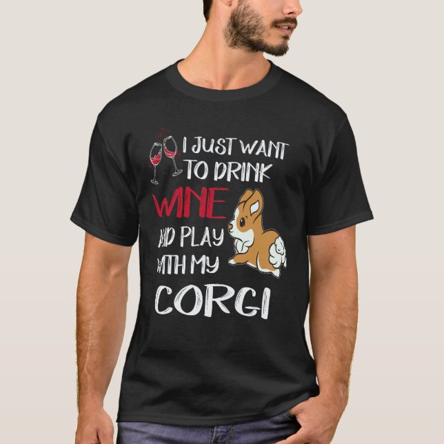 Camiseta 23 Eu Só Quero Beber Vinho Corgi (Frente)