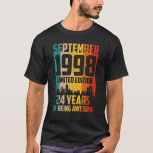 Camiseta 24. º Aniversário Vintage setembro de 1998 24 anos