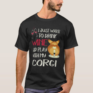 Camiseta 24 Eu Só Quero Beber Vinho Corgi