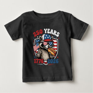 Camiseta 250 anos 1776 2026 guaxinim patriótico EUA indepen