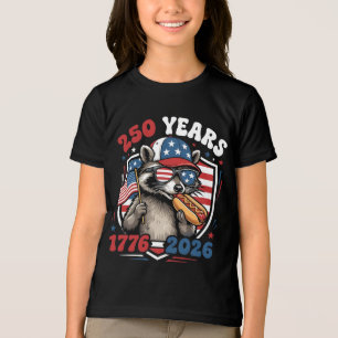 Camiseta 250 anos 1776 2026 guaxinim patriótico EUA indepen