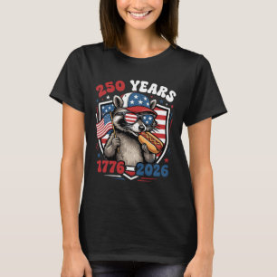 Camiseta 250 anos 1776 2026 guaxinim patriótico EUA indepen