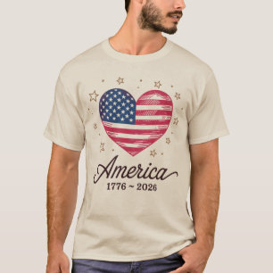 Camiseta 250 Anos Bandeira Coração 1776 2026 250º 4 De Julh