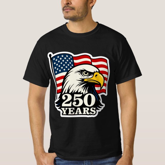 Camiseta 250 Anos de Águia Patriótica e Design de Bandeira (Frente)
