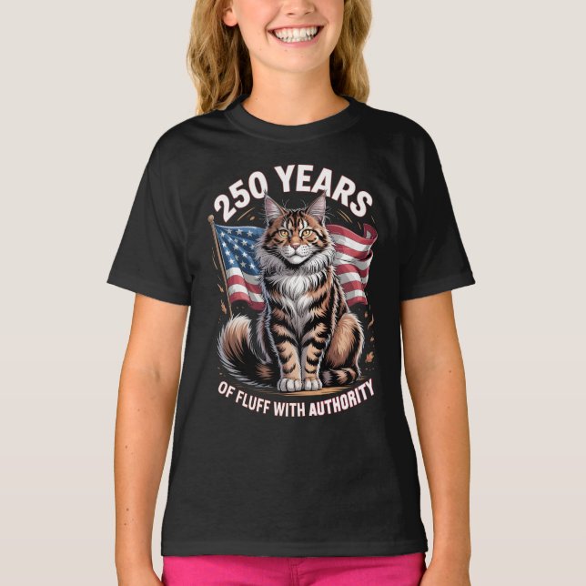 Camiseta 250 Anos de Fluff Com Autoridade Maine Coon (Frente)