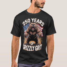 Camiseta 250 Anos de Garra Grizzly Arte Patriótico do Urso