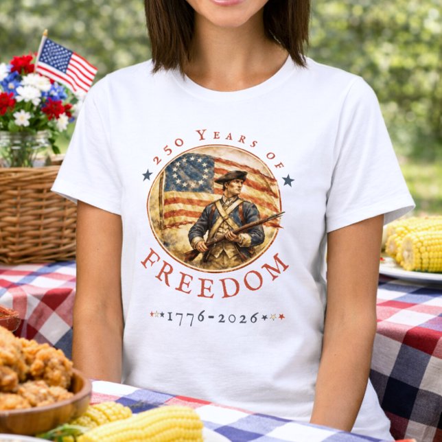 Camiseta 250th Anniversary Revolutionary Soldier Freedom (Criador carregado)