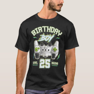 Camiseta 25 Birthday Boy Gamer Nível 25 inicia videogame