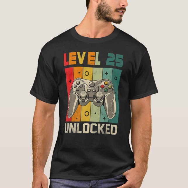 Camiseta 25 Birthday Nível 25 Videos games não bloqueados J (Frente)