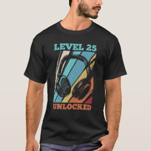 Camiseta 25 Birthday Video Gamer Nível 25 Desbloqueado