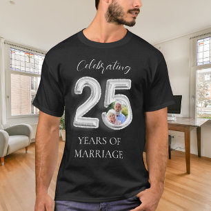 Camiseta 25 de aniversário de casamento foto de prata negra
