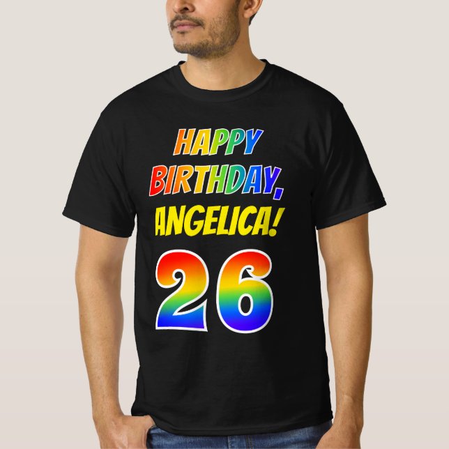 Camiseta 26.o aniversário — Negrito, Divertido, Arco-Íris 2 (Frente)