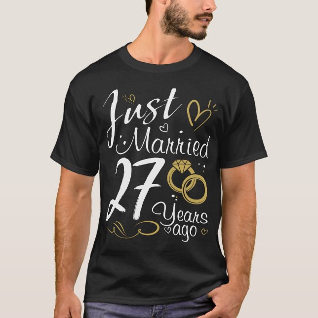 Camiseta 27º aniversário de casamento.Recem casados há 27 a (Frente)